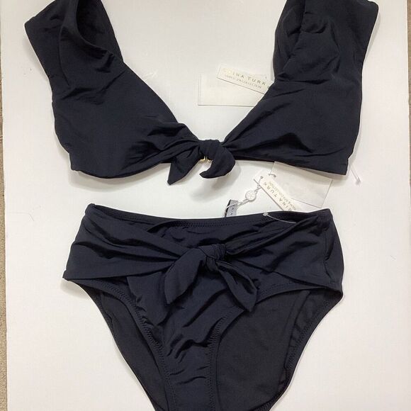 New. Trina Turk black front tie bikini set. 4-top/6-bottom. $155 - Picture 10 of 10